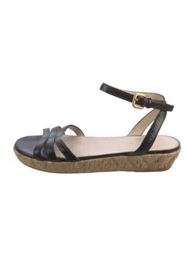 Pre-owned Prada Leather Cutout Accent Espadrilles In Black
