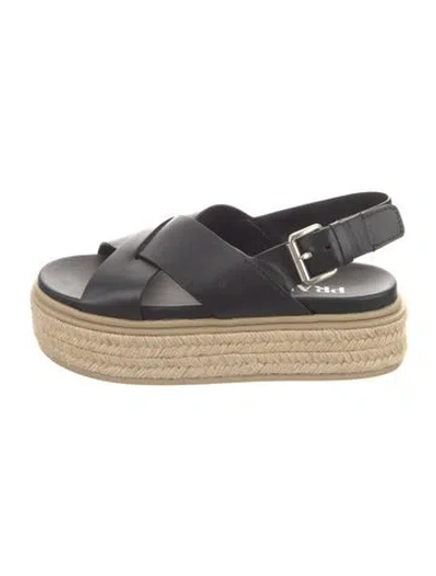 Pre-owned Prada Leather Cutout Accent Espadrilles In Black