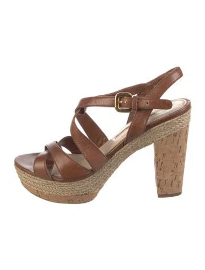 Pre-owned Prada Leather Cutout Accent Espadrilles In Neutral