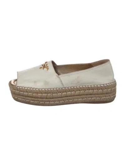 Pre-owned Prada Leather Cutout Accent Espadrilles In White