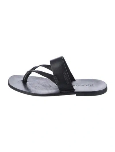 Pre-owned Prada Leather Cutout Accent Flip Flops In Black