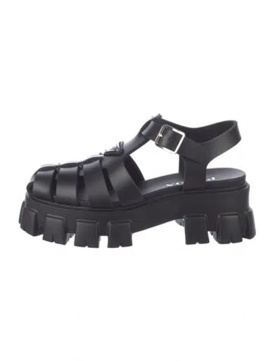 Pre-owned Prada Leather Cutout Accent Gladiator Sandals In Black