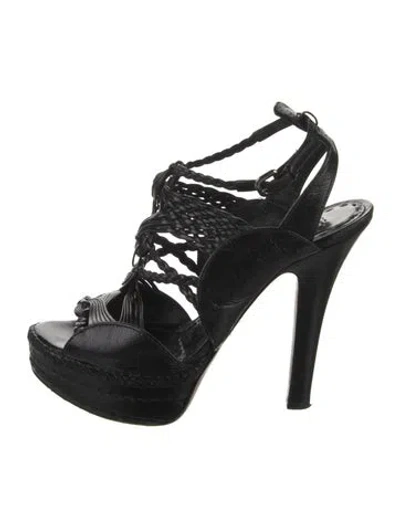 Pre-owned Prada Leather Cutout Accent Gladiator Sandals In Black