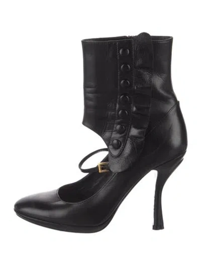 Pre-owned Prada Leather Cutout Accent Lace-up Boots In Black