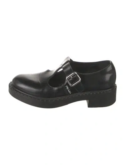 Pre-owned Prada Leather Cutout Accent Mary Jane Flats In Black