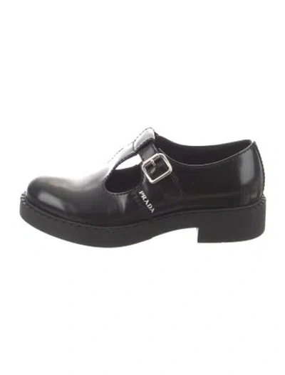 Pre-owned Prada Leather Cutout Accent Mary Jane Flats In Black