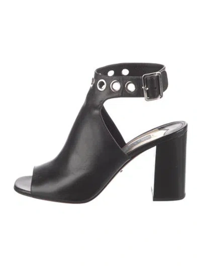 Pre-owned Prada Leather Cutout Accent Mules In Black