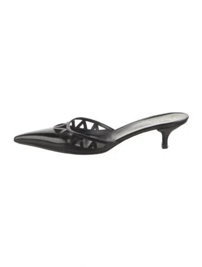 Pre-owned Prada Leather Cutout Accent Mules In Black