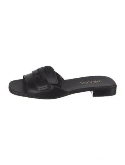 Pre-owned Prada Leather Cutout Accent Mules In Black