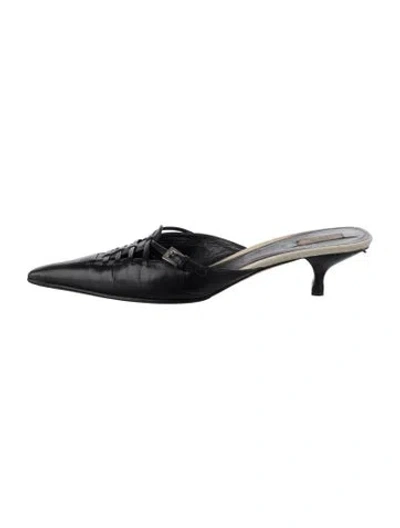 Pre-owned Prada Leather Cutout Accent Mules In Black/neutrals