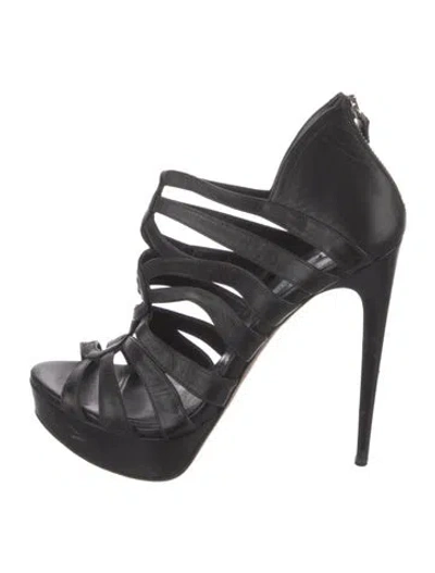 Pre-owned Prada Leather Cutout Accent Sandals In Black