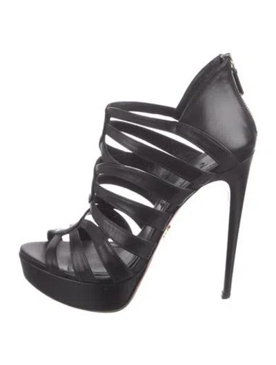 Pre-owned Prada Leather Cutout Accent Sandals In Black