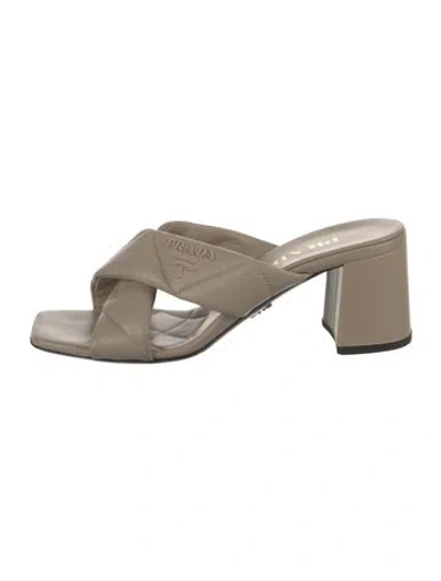 Pre-owned Prada Leather Cutout Accent Sandals In Neutrals