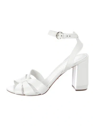 Pre-owned Prada Leather Cutout Accent Sandals In White