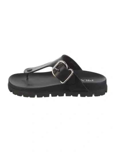 Pre-owned Prada Leather Cutout Accent Slides In Black