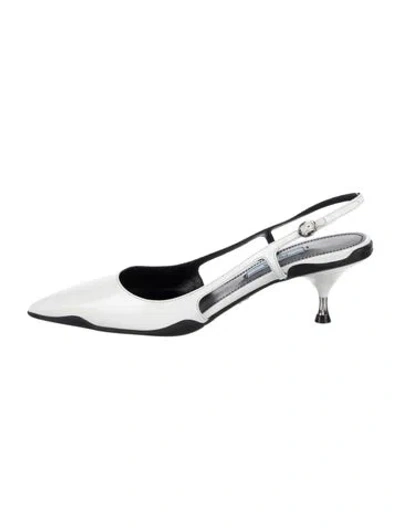 Pre-owned Prada Leather Cutout Accent Slingback Pumps In White