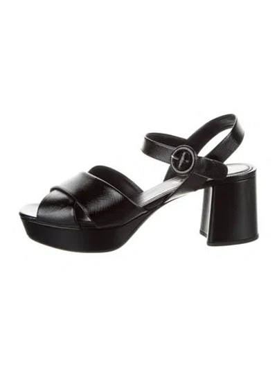 Pre-owned Prada Leather Cutout Accent Slingback Sandals In Black