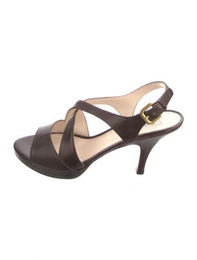 Pre-owned Prada Leather Cutout Accent Slingback Sandals In Brown