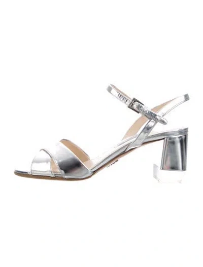 Pre-owned Prada Leather Cutout Accent Slingback Sandals In Silver