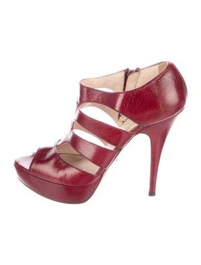 Pre-owned Prada Leather Cutout Accent T-strap Pumps In Red