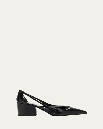 Prada Leather Cutout Block-heel Pumps In Black