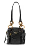 Prada Leather Dangle Ring Shoulder Bag In Black