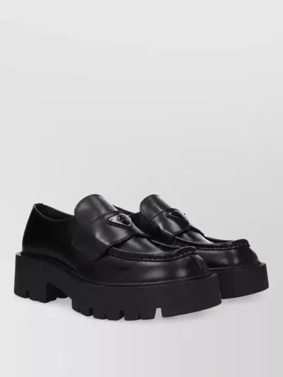 Prada Leather Derby Shoes In Black