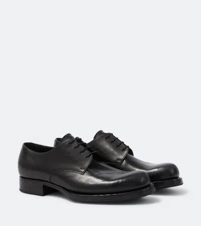Prada Antiqued Leather Lace-up Shoes In Black