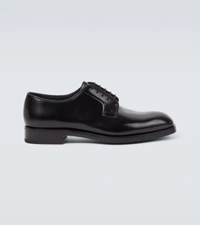 Prada Brushed Leather Derby Shoes In Black