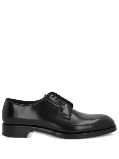 Prada Black Lace-up Shoes In Polished Leather Men