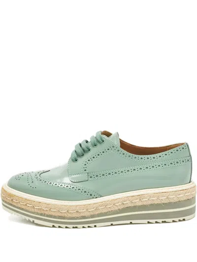 Pre-owned Prada Leather Derby Shoes In Green