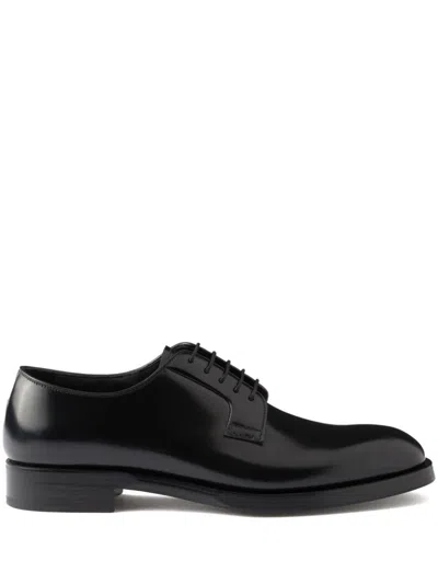 Prada Triangle Logo Shiny Leather Derby Shoes In Multi