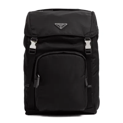 Prada Leather Details Nylon Backpack In White
