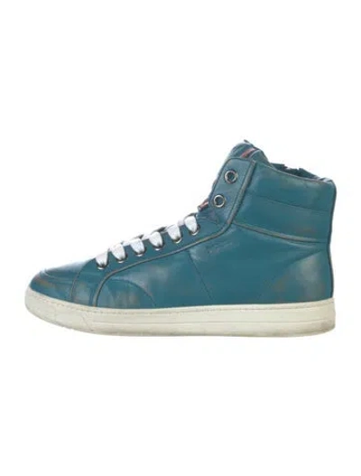Pre-owned Prada Leather Distressed Accents Sneakers In Blue