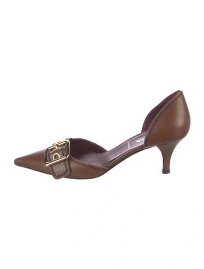 Pre-owned Prada Leather D'orsay Pumps In Brown