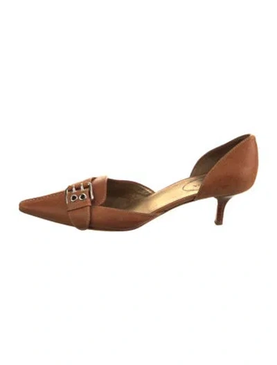 Pre-owned Prada Leather D'orsay Pumps In Brown
