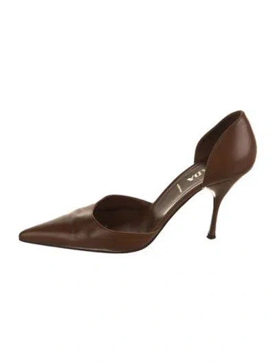 Pre-owned Prada Leather D'orsay Pumps In Brown