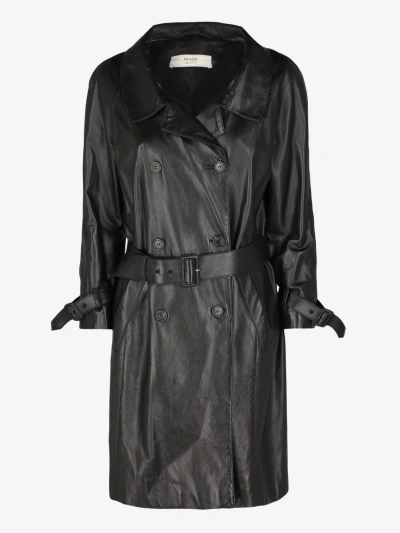 Pre-owned Prada Leather Double Breasted Coat In Black