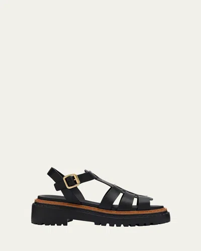 Prada Leather Double-buckle Fisherman Sandals In Cuoio