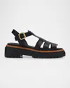 Prada Leather Double-buckle Fisherman Sandals In Cuoio