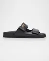 Prada Nappa Leather Slippers Metal Logo In Nero