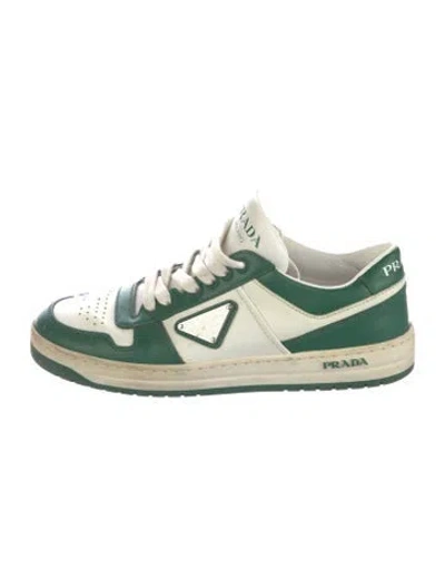 Pre-owned Prada Leather Downtown Sneakers In Green