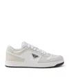 Prada Downtown Logo-plaque Perforated Leather Low-top Trainers In Whitepolve
