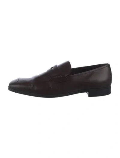 Pre-owned Prada Leather Dress Loafers In Brown