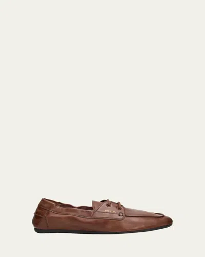 Prada Leather Driver Loafers In Brown