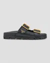 Prada Leather Slides Gold-tone Hardware Accents In Nero