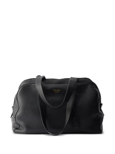 Prada Leather Duffel Bag In Black