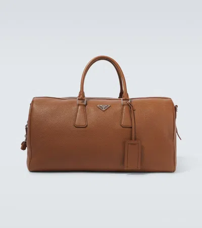 Prada Leather Duffel Bag In Brown