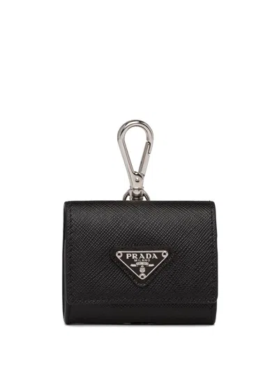 Prada Saffiano Leather Headphone Case In Black