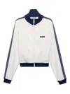 Prada Leather-elbow Patches Striped Sweatshirt In White